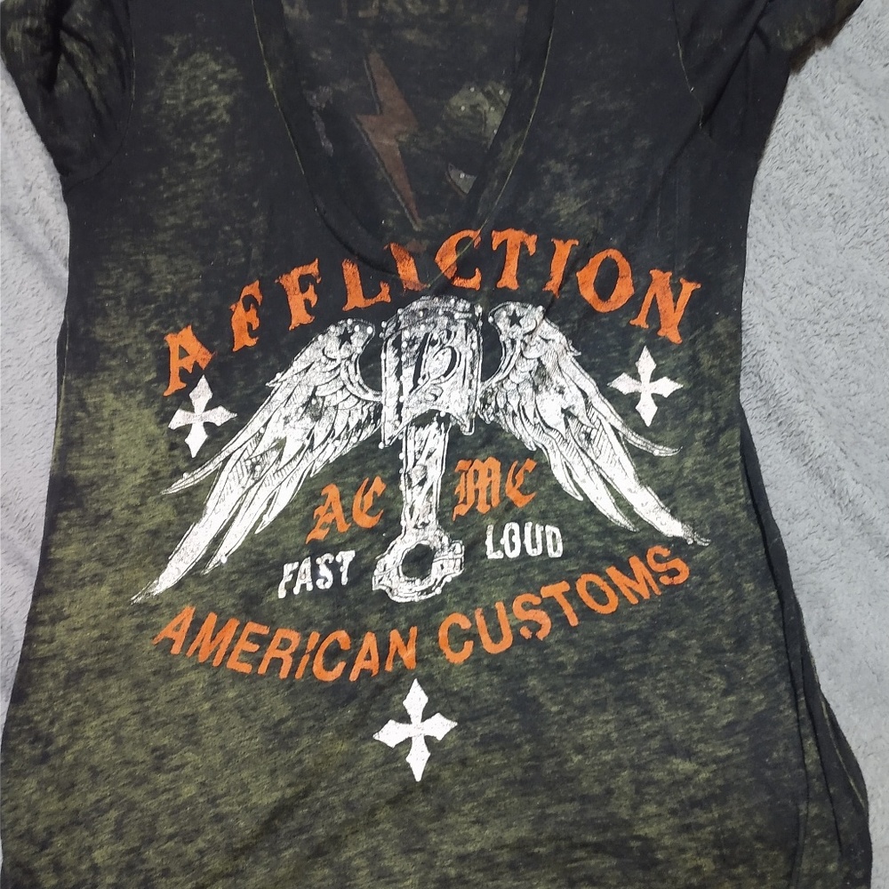 Affliction V-Neck shirt with rhinestones